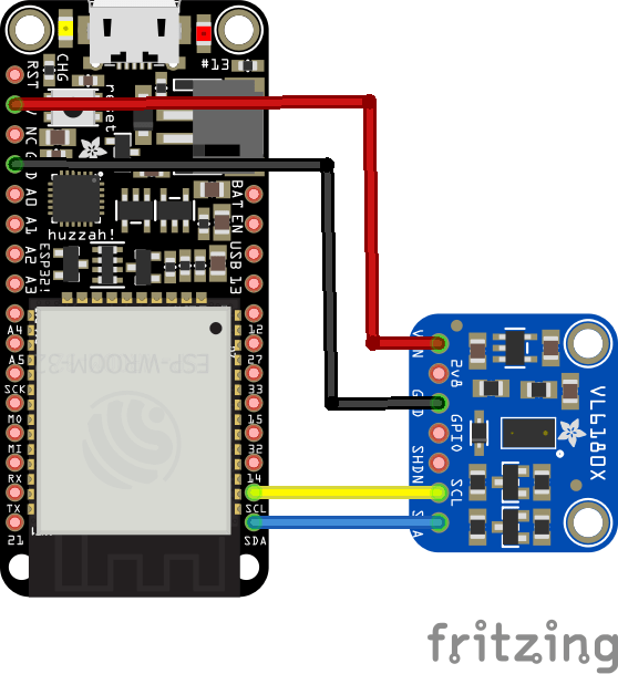 ESP32 and VL6180X layout